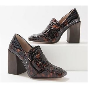 Louise Et Cie Loafers Womens 7M Leather Ovidio Square-toe Block Heel Shoes